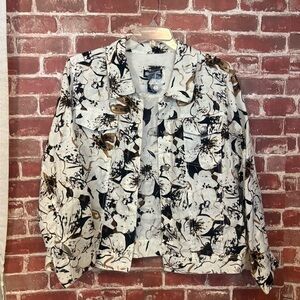 Carole Little Floral Jean Jacket - Black, White, Brown